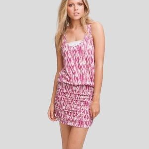 SOFT JOlE Raspberry Ikat Zig Zag Ruched skirt racerback soft cotton tank Dress